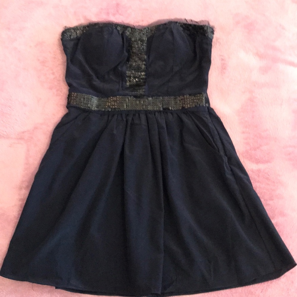 Dark navy blue strapless mini dress